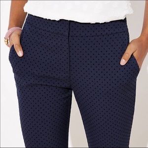 LOFT Marissa Skinny Ankle Pant in Navy with Velvet Polka Dots